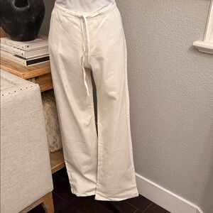 Banana Republic White Drawstring Linen Blend Wide Leg Resort Wear Pants Large